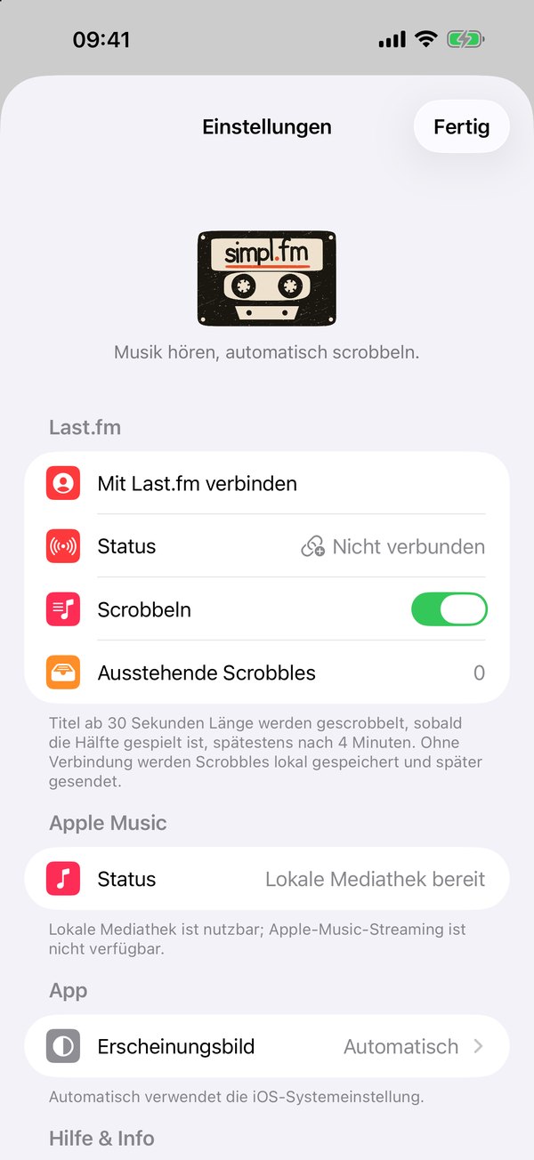 Screenshot von simpl.fm